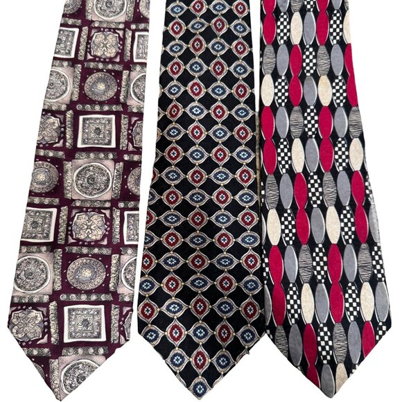 Oscar de la Renta Men's Necktie Tie Silk Red Blue Geometric USA 57-59" Lot of 6 - Picture 7 of 15